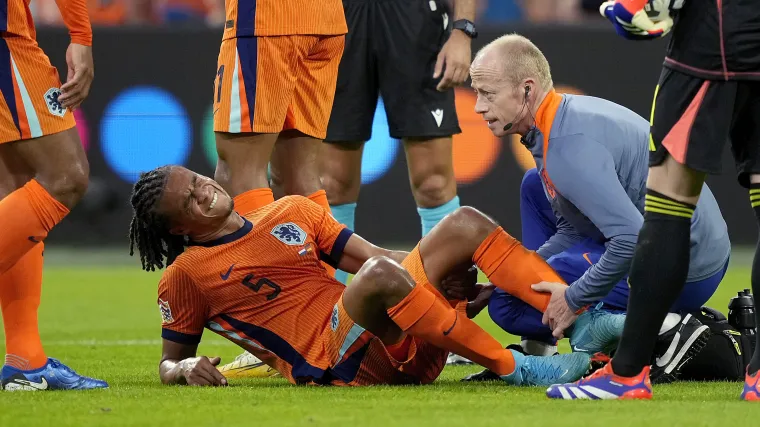 Nathan Ake of Netherlands injured